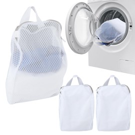 3pcs Hanging Laundry Bags with S Hooks, Washing Machine Mesh Bags, Delicate Opening Zippered Laundry Net Bag for Socks Underwear Baby Clothes Toys(COLOR:white)