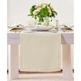 Solino Home Linen Birch Table Runner 60 Inch - Fete, 100% Pure Linen Short Table Runner 14 x 60 Inch Ideal for Dresser and Coffee Tables