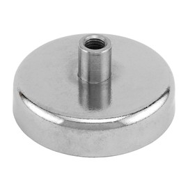 Master Magnetics Grade 42 Neodymium Round Base Magnet with Female Thread - 1.89" Diameter, 0.890" Overall Height, 175 lb. Pull, Nickel Plated, NACF189BX