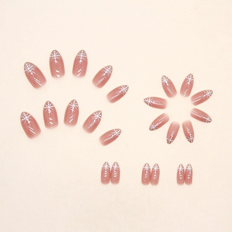 24 Pcs Christmas Pink Press on Nails Short Almond -