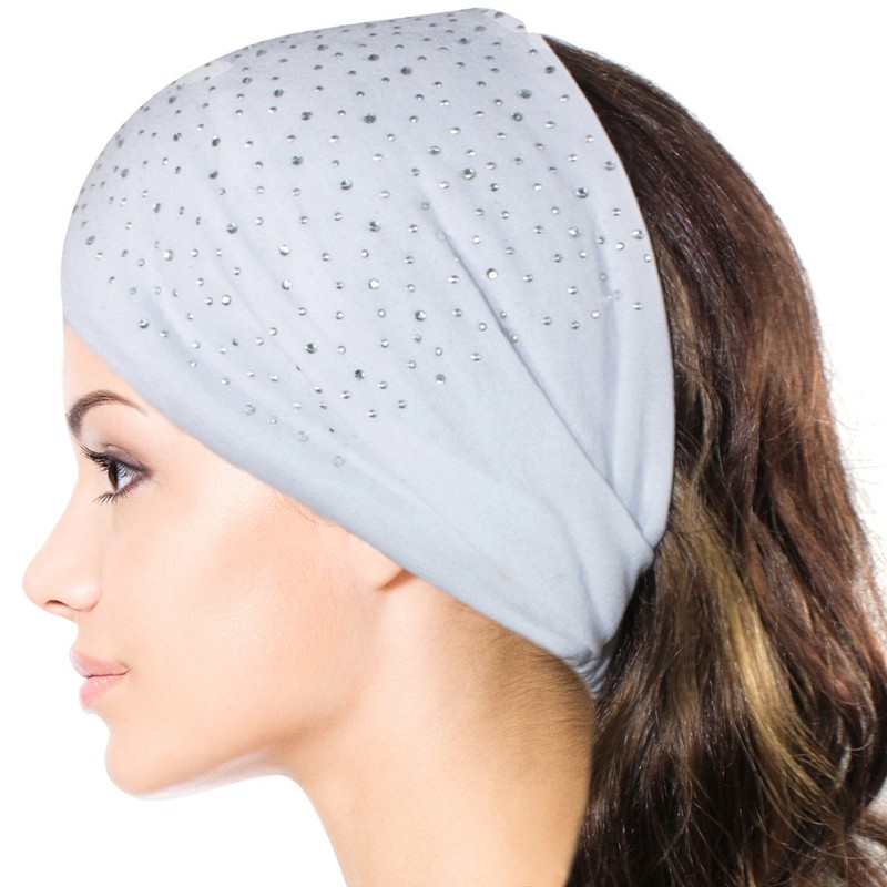 Dahlia Sparkling Rhinestone and Dots Wide Elastic Headband - Black