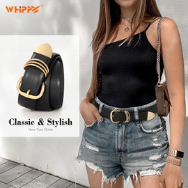 WHIPPY Women Leather Belts for Jeans Pants Dresses Fashion Ladies Waist Belt with Metal Pin Buckle, Black, M