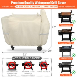 QuliMetal Grill Cover for Pit Boss Austin XL/Rancher XL 1000S, 1000SC, 1000SQ, 1000SC2, 1100 Pro, 1000/1100/1150 Series, Z Grill 1000 Series Wood Pellet Grills, Heavy Duty, 600D, Beige