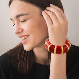 YBMYCM Acrylic Chunky Bangles Bracelets for Women Resin Gold Stackable Stretch Bracelet Wide Wristbands Gift Jewelry