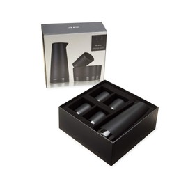 Viski Harrison Sake Gift Set, Pitcher and Tumbler set for Sake, Japanese Style Sake Stoneware, Four 3 oz cups and 15 oz Carafe, Set of 5, Matte Black