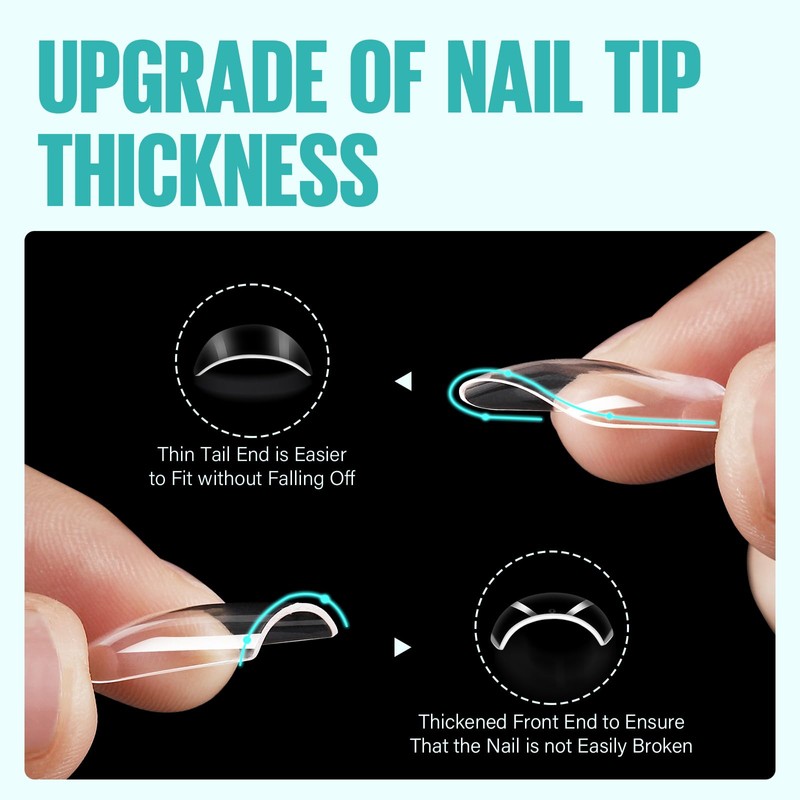 TOMICCA Fake Clear Nails, Short Square False Nail Tips, 216Pcs