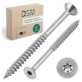 DSM Chipboard Screws 4.5 x 50 mm Stainless Steel A2/V2A Rustproof with Countersunk Head and TX Drive with ETA Approval Wood Screws Partial Thread Wood Screws Universal Screws Pack of 100