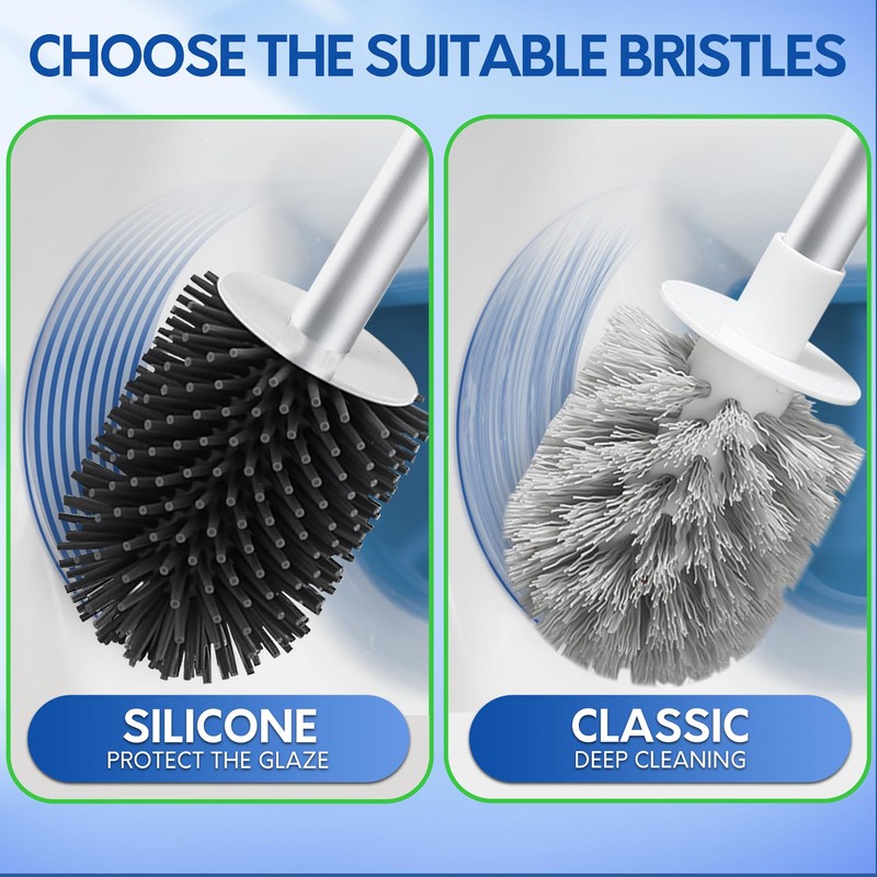 BOOMJOY Toilet Brush and Holder Set, Silicone Toilet Bowl Cleaner