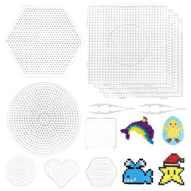10 Piece Bead Plate Set, Pin Plate for Ironing Beads, Ironing Beads Plates, Plug Beads Plate Set, Large Ironing Beads Templates, DIY Transparent Shape Puzzle with 2 White Tweezers