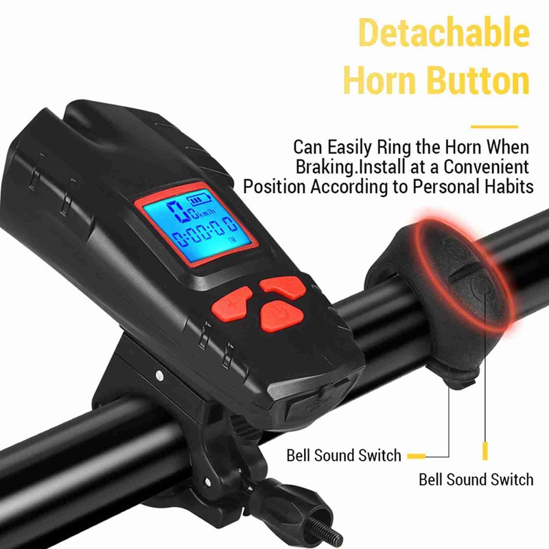 Bicycle Head Light Bike with Speedometer Wireless Horn 2000mAh Waterproof