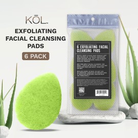 KOL Face Scrubber, Aloe Infused Exfoliating Facial Cleansing Pads, Reusable Exfoliator Face Sponge for Daily Face Cleaning and Makeup Removal, 6 Count