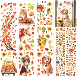 9 Sheets Fall Window Clings with 16 Sheets Thanksgiving Stickers, Fall Leaf Thanksgiving Window Decals, Thanksgiving Clings Decor Maple Leaves Fall Window Decals for Indoor Outdoor Thanksgiving Decor