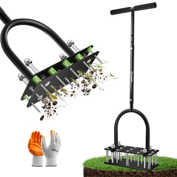 Saker Lawn Aerator Tool, Lawn Aerator with 15 Iron Spikes,