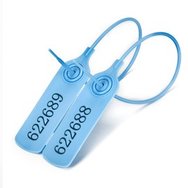 LeadSeals Middle Duty Plastic Seal Pull-Tite Security Seal Numbered Security Tags Self-Locking Safety Ties Zip Ties for Garment Cloethes Shoes Bags and Logistics (Light Blue, 100 PCS)