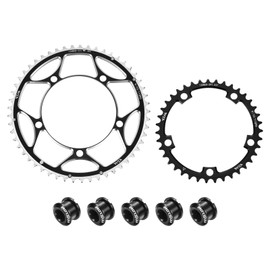 sourcing map 2pcs 130BCD Bike Chainring Set 39T/53T Round Narrow Wide Aluminum Chainring Chainwheel with Double Round 5 Bolts for Road Bike Bicycle 9/10/11 Speed Chains