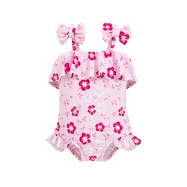 Mioglrie Toddler Swimsuit Girl Bathing Suit 18-24 Months Girls One Piece Swimsuits Floral Pink Cute Bikinis Beach Swimwear