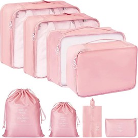 GELIMY 8PCS Packing Cubes for Travel – Waterproof Luggage Organisers with Compression, Lightweight Suitcase Organizer for Efficient Packing – Travel Essentials for Men & Women (UK) (PINK)