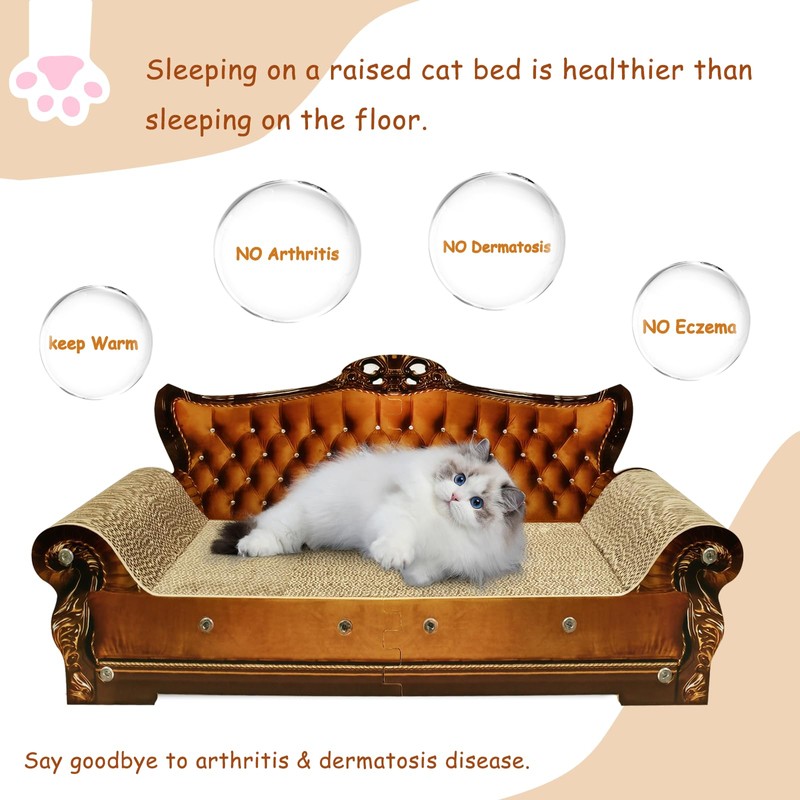 INRLKIT Luxury Cardboard Cat Scratcher Sofa Bed, Couch Shaped Scratching