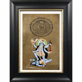 Purpledip Vintage Paper Painting Goddess Kali: Collectible Indian Miniature Art Unframed Wall Hanging (12480A)