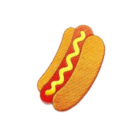 PL hot Dog with Mustard Fast Food Cute Cartoon Logo1 Sew Iron on Embroidered Applique Badge Sign Patch Clothing Costume