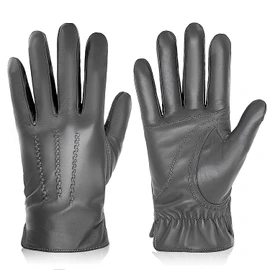 BISON DENIM Winter Genuine Sheepskin Leather Gloves for Men, Touchscreen Texting Warm Cashmere Lined Gloves for Driving (Grey,X-Large)