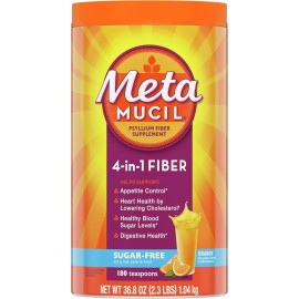 Metamucil 4-in-1 Daily Fiber Supplement Powder, Sugar-Free Orange, Psyllium Fibe