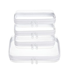 4 pcs Clear Zipper Pouches,Hard Shell Zipper Case, Toiletry Bag for Travel, CLear Diaper Bag, Toiletry Pouch, Travel Organizer, Cosmetic Bag,Toy Storage Bins (M+3S)