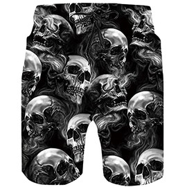 ALISISTER Men's Swimming Trunks Summer Swimming Shorts 3D Print Quick Drying Hawaii Surf Swimming Trunks Sports Shorts, Skull Black 1, xl