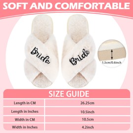 JenPen Women White Bride Slippers for Wedding Day Fluffy Plush Slippers Bridal Shower Gift for Bride Bachelorette Party(White)