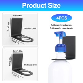 4PCS Soap Bottle Dispenser Holder, Wall Mounted Holder Soap Dispenser, Stainless Steel Wall Mounted Pump Hand Stand for Kitchen Bathroom, Black