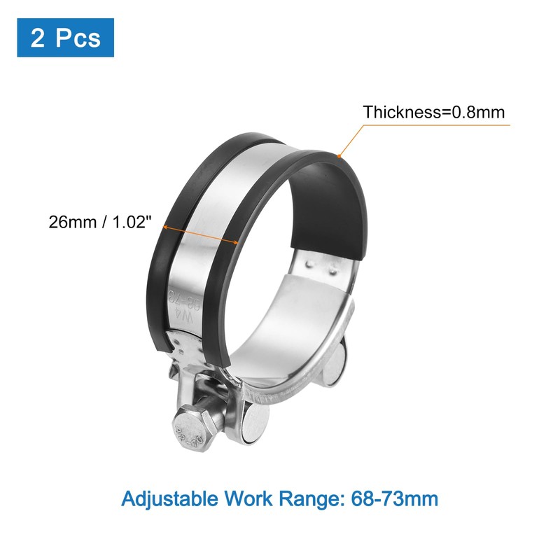 sourcing map T-Bolt Hose Clamp, 2Pcs 68-73mm Adjustable Stainless Steel