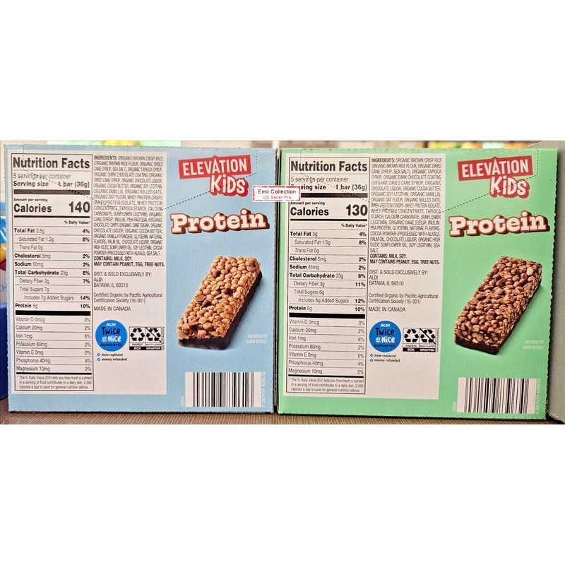 Elevation Kids Protein Chocolate Chip & Chocolate Mint 5 Bars