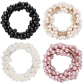 4 Pcs Pearl Hair Scrunchies, Elastic Hair Ropes Ponytail Holder Scrunchies