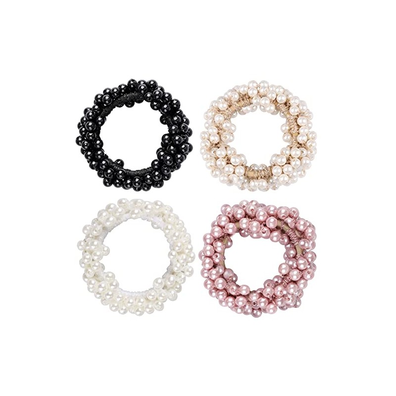 4 Pcs Pearl Hair Scrunchies, Elastic Hair Ropes Ponytail Holder