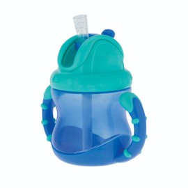Nuby Two-Handle No-Spill Flip N' Sip Straw Cup, 8 Ounce (Blue, 1 Count (Pack of 1))