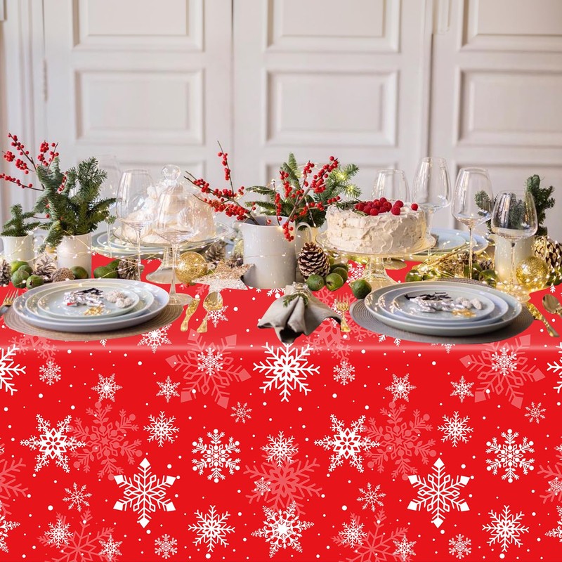 4 x Christmas Red Snowflake Tablecloth, Snowflake Xmas Party Tablecloth,