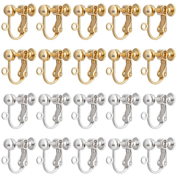 Beebeecraft 20 Pieces 2 Colours Clip On Earrings 24 Carat