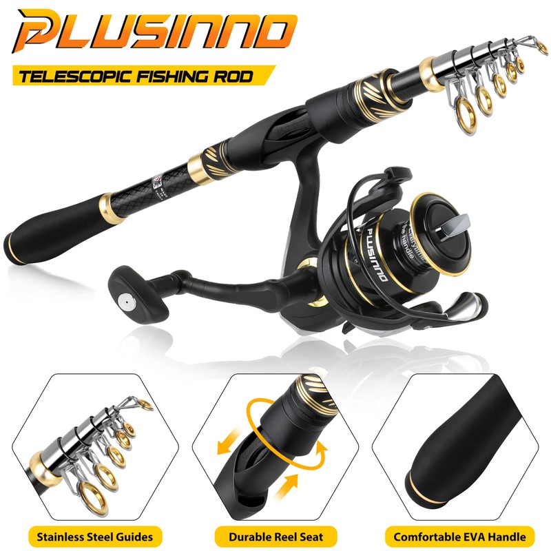 PLUSINNO Fishing Pole, Fishing Rod and Reel Combo,Telescopic Fishing Rod