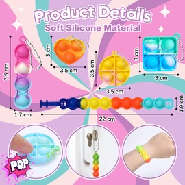 TOANWOD 52 PCS Party Bag Fillers for Kids: Fidget Toys Party Favours Pop Keyring Bracelet - Mini Bubbles Bulk Poppet Pinata Fillers - Small Birthday Gifts Class Prizes for Girls Boys