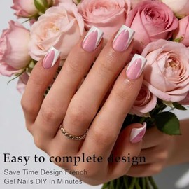 Dsixnails Uñas postizas de color rosa intenso con purpurina, punta francesa, cuadradas cortas, 160 unidades.