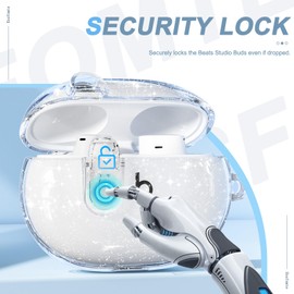 for Beats Studio Buds/Studio Buds Plus Case Cover Clear 2021/2023 Men Lock Clip with Cleaner Kit, Protective Cover for New Beats Studio Buds + Wireless Earbuds Case with Keychain, Clear Glitter