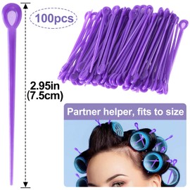 Mxxipp 100pcs Brush Roller Pick, Plastic Hair Roller Picks Rod, Hair Curler Roller Pin Crochet Knit Accessories for Women Hair Curling Styling- Purple