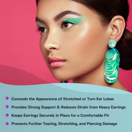 Base Laboratories Ear Lobe Support Patches for Pierced Ears – 70 Clear, Latex-Free Patches – Protects Healthy Ear Lobes from Tearing, Disguises Stretched Ear Holes, Supports Heavy Earrings