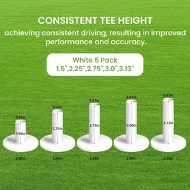 FINGER TEN Golf Tees Rubber Golf Tee Long Short Range Golf Tees Value Set of 5 Pieces 80 76 70 57 38 mm, Flex Mixed Size or 5 Same Size for Driver Exercise Mat (1.5 inch, 2.25 inch, 2.75 inch, 3 inch,