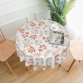 Fall Tablecloth Round 70x70 Inch, Autumn Watercolor Pumpkin Leaves Table Cloth Wrinkle Resistant Thanksgiving Table Cover for Home Kitchen Dining Holiday