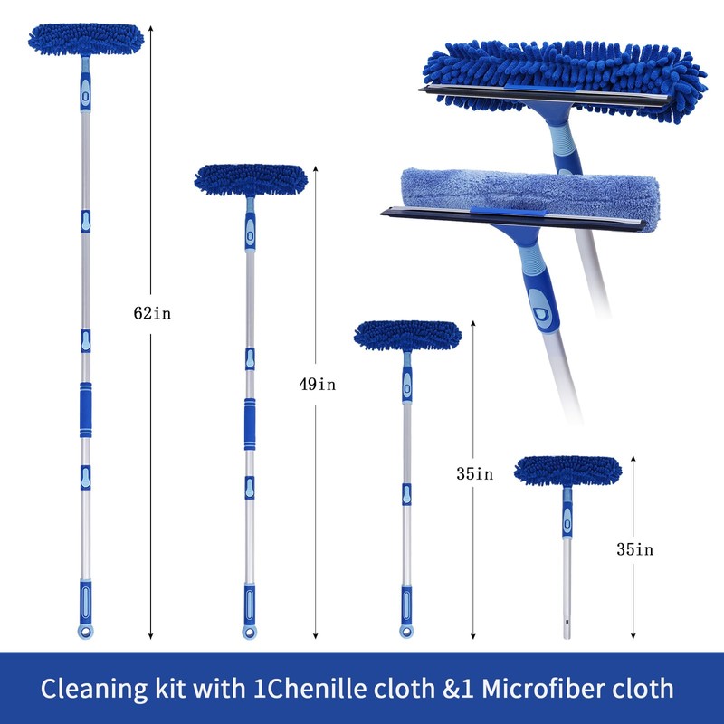 LOMIDA Professional Window Squeegee Kit - 62" Lightweight Aluminum Pole,