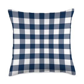 Navy Blue Gingham Check Plaid Buffalo Farmhouse Decor Throw Pillow