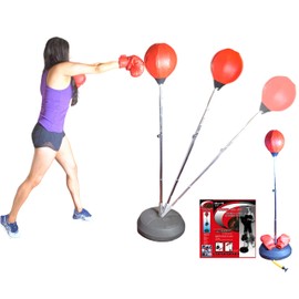 5 Star TD Freestanding Punching Bag with Stand, Boxing Gloves, Adjustable Height (48-58 Inches), Red