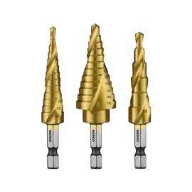 NEIKO NEIKO 10181A Step Drill Bit Set, 3 Piece, Spiral Grooved for Faster Drilling, Step Bits for Stainless Steel, Metal, Wood, Plastic, Unibit Cone Drill Bits with 31 Step Sizes Total