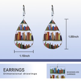 Acrylic Bookcase Dangle Earrings with Book Shelves Patterned, Book Lover Drop Earrings, Graduation Teachers Day Appreciation Back to School Gifts (Teardrop)